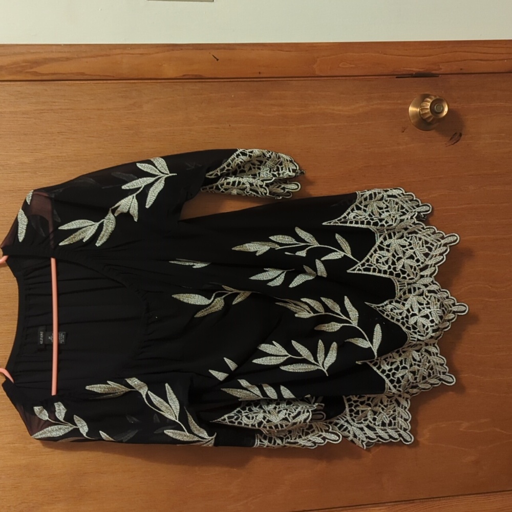 Cato Black and White Leaf Lace Blouse